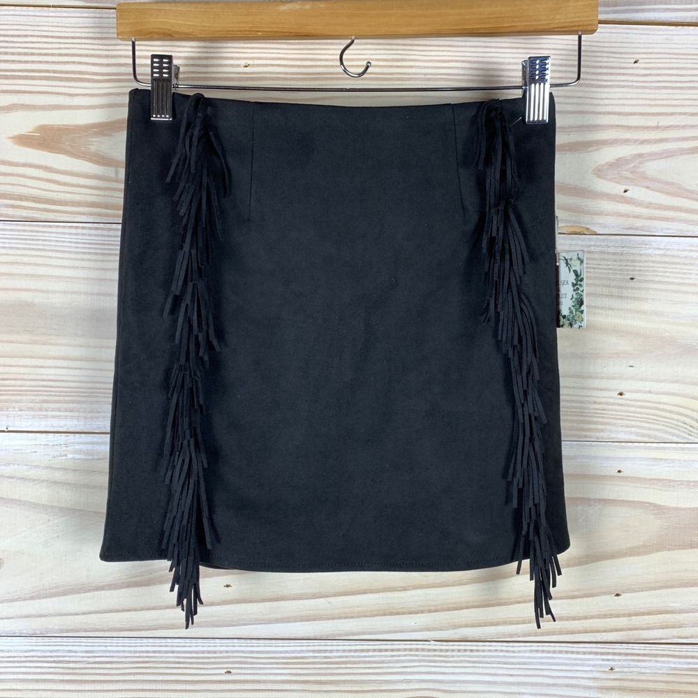 Chelsea & Violet Skirt Girls M Black Faux Suede Fringe Mini Western NEW